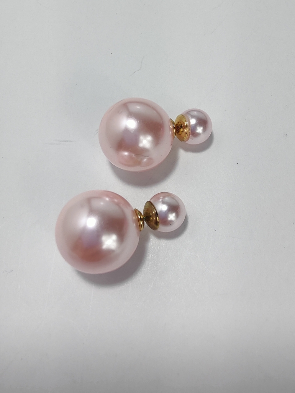 Pink Faux Pearl Double Stud Earrings Gold Tone Reversible Pearl